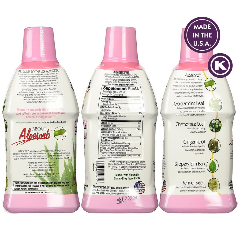 Lily of the Desert aloe vera juice with herbal blend label