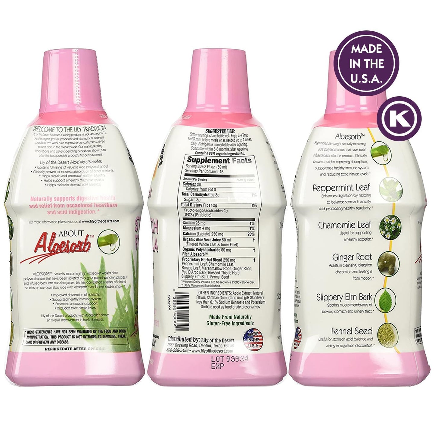 Lily of the Desert aloe vera juice with herbal blend label