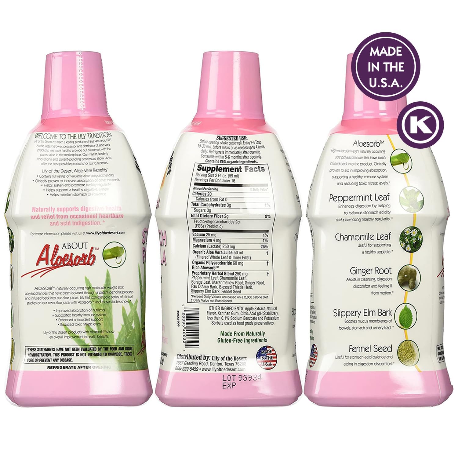 Lily of the Desert aloe vera juice with herbal blend label
