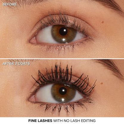 Cruelty free Too Faced black mascara tube sitting on flat surface