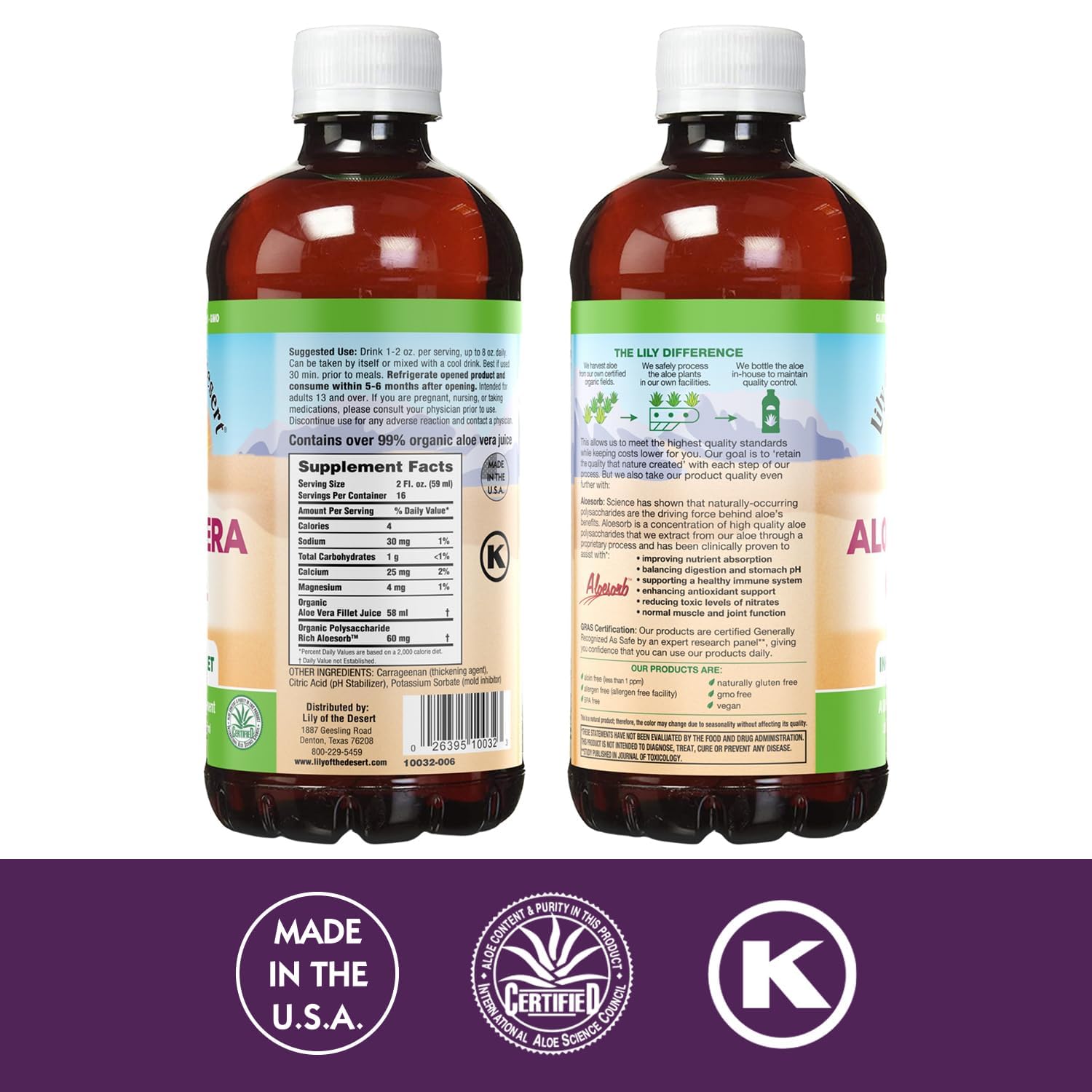 Two pack Lily of the Desert inner fillet aloe vera supplement bottles