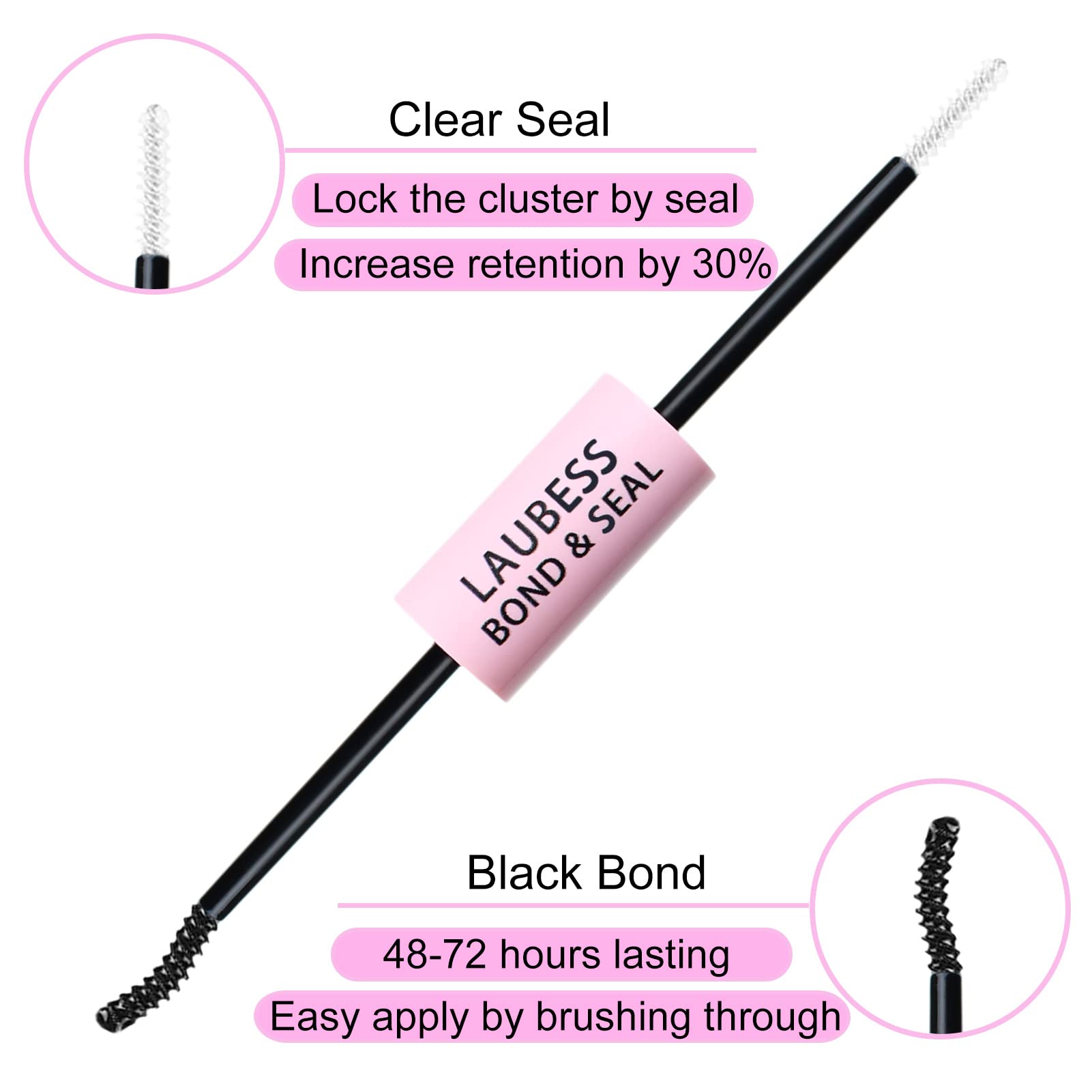 LAUBESS eyelash adhesive side showing the curved spiral mini mascara brush application tip