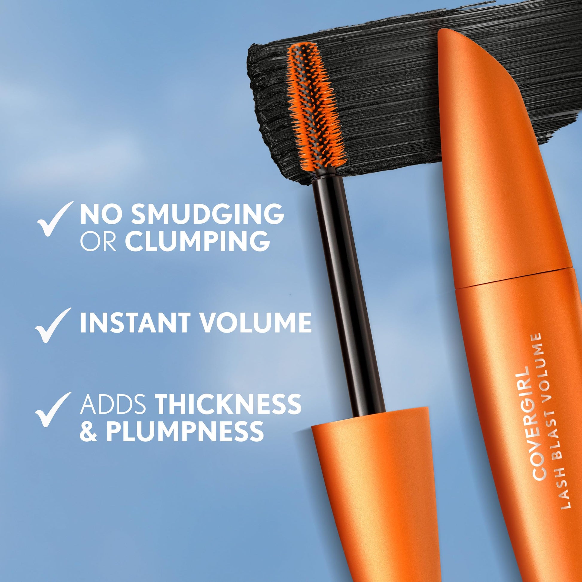 CoverGirl hypoallergenic volumizing mascara open container displaying the dark black product formula