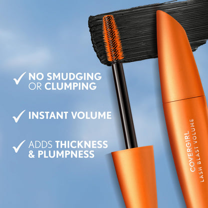 CoverGirl hypoallergenic volumizing mascara open container displaying the dark black product formula