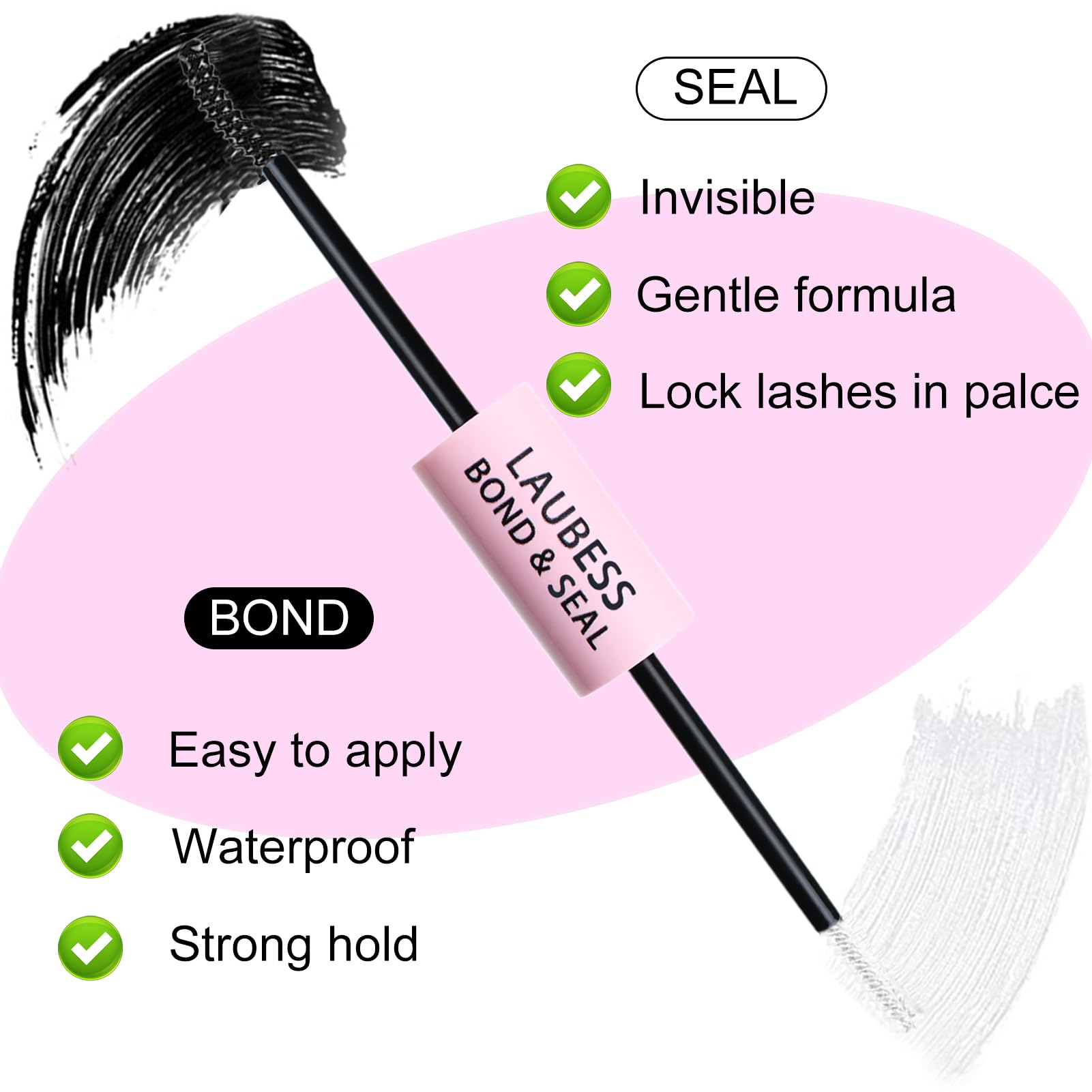 LAUBESS clear lash sealant end highlighting the locking formula for cluster extensions