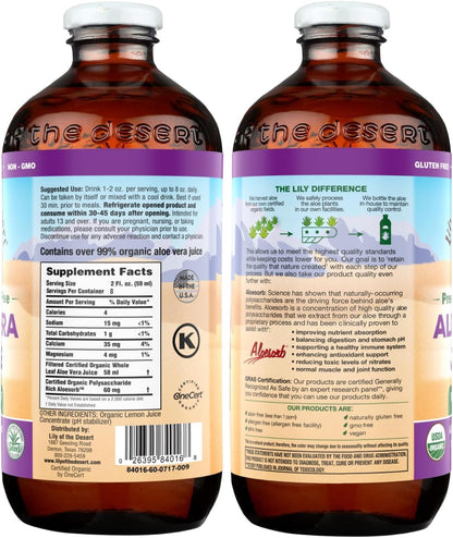 Label details of Lily of the Desert preservative free aloe juice
