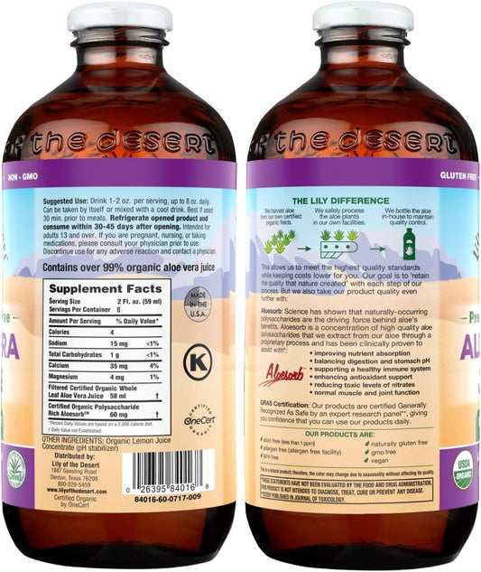 Label details of Lily of the Desert preservative free aloe juice
