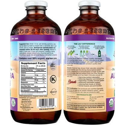 Organic certification seal on Lily of the Desert aloe vera bottle