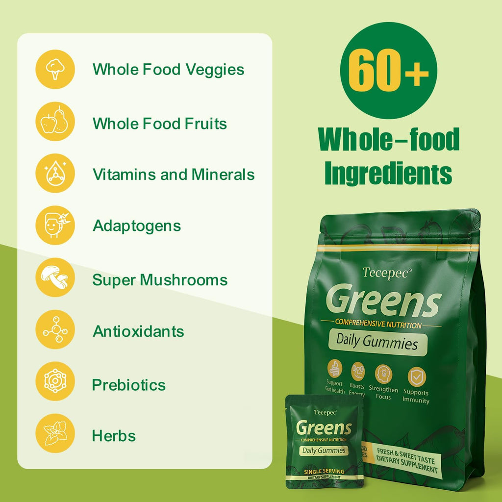 Tecepec Greens Daily Gummies 240 count bottle showing branding