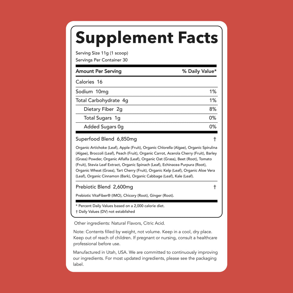 Clean Simple Eats Peachy Greens supplement label details and ingredients