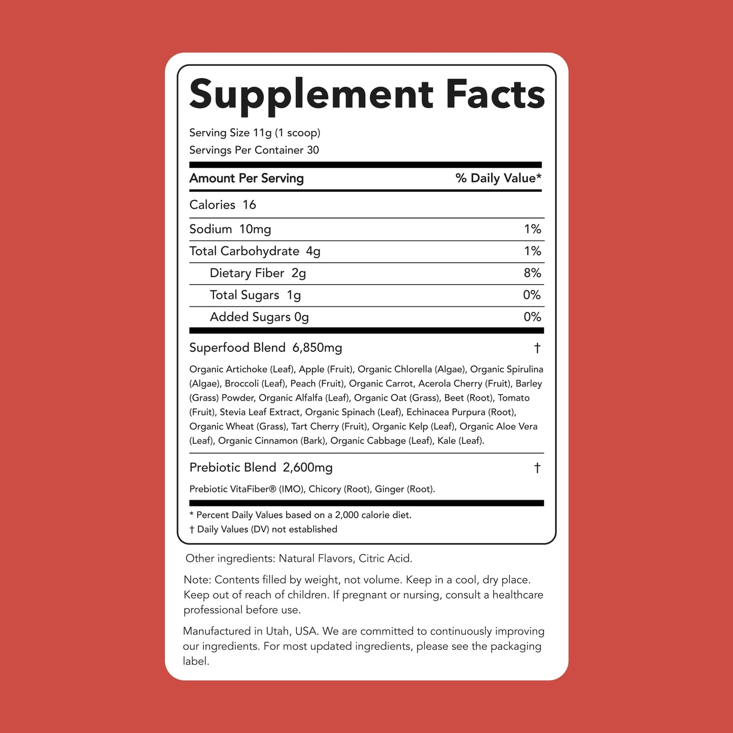 Clean Simple Eats Peachy Greens supplement label details and ingredients