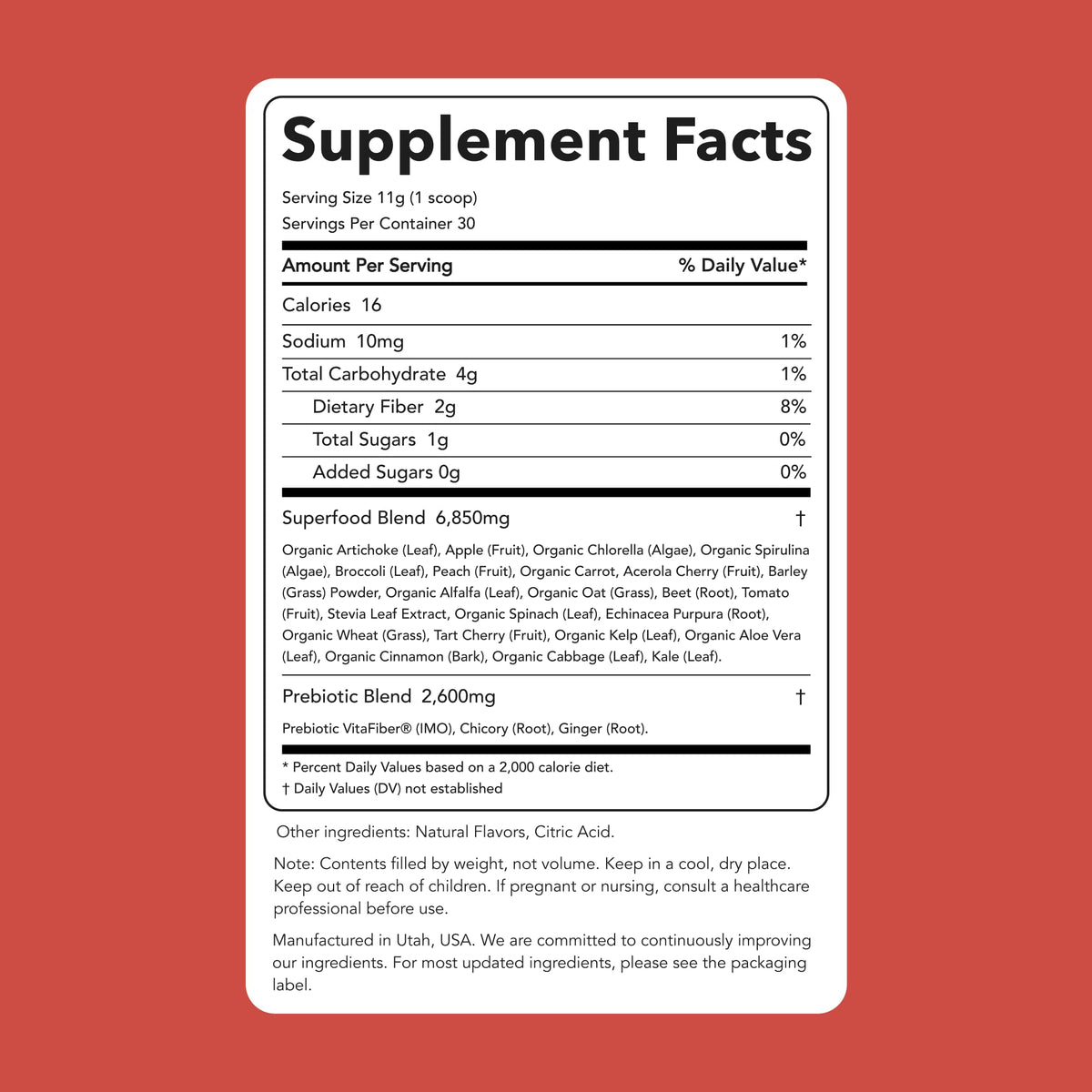 Clean Simple Eats Peachy Greens supplement label details and ingredients