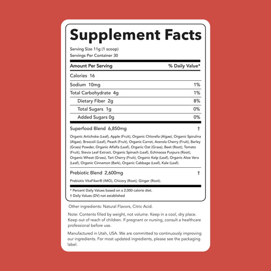 Clean Simple Eats Peachy Greens supplement label details and ingredients