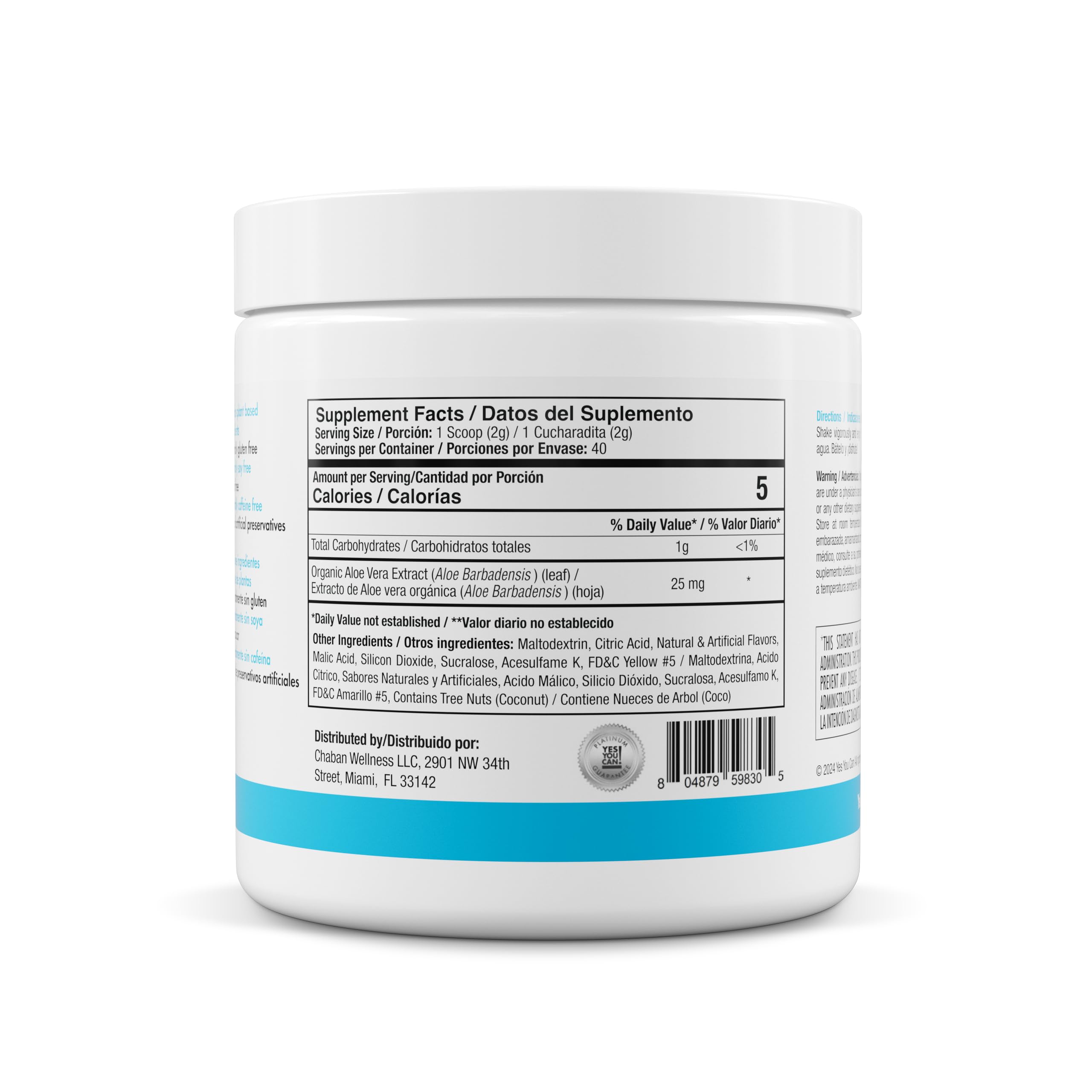 Yes You Can Aloe Vera powder supplement label details