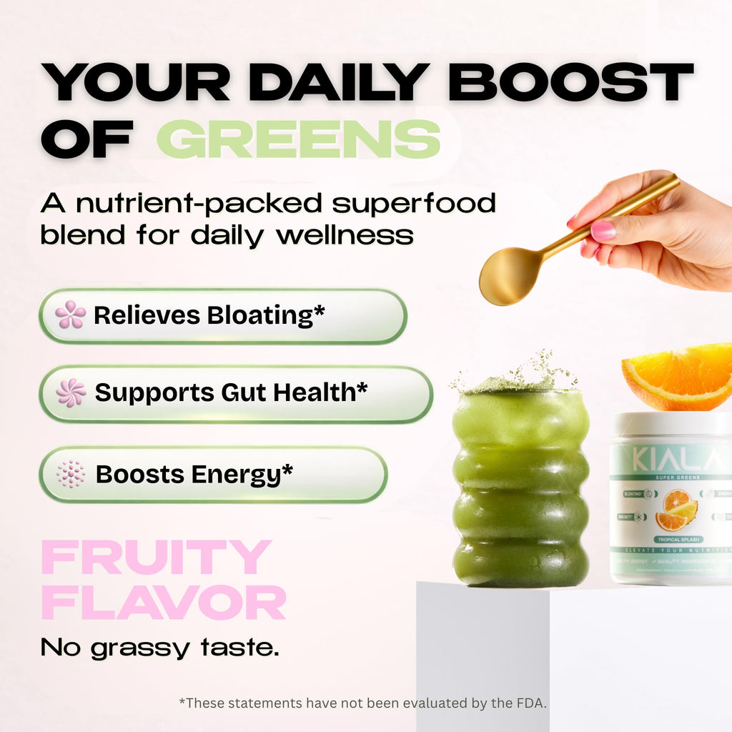 Kiala Nutrition Super Greens powder scoop and texture