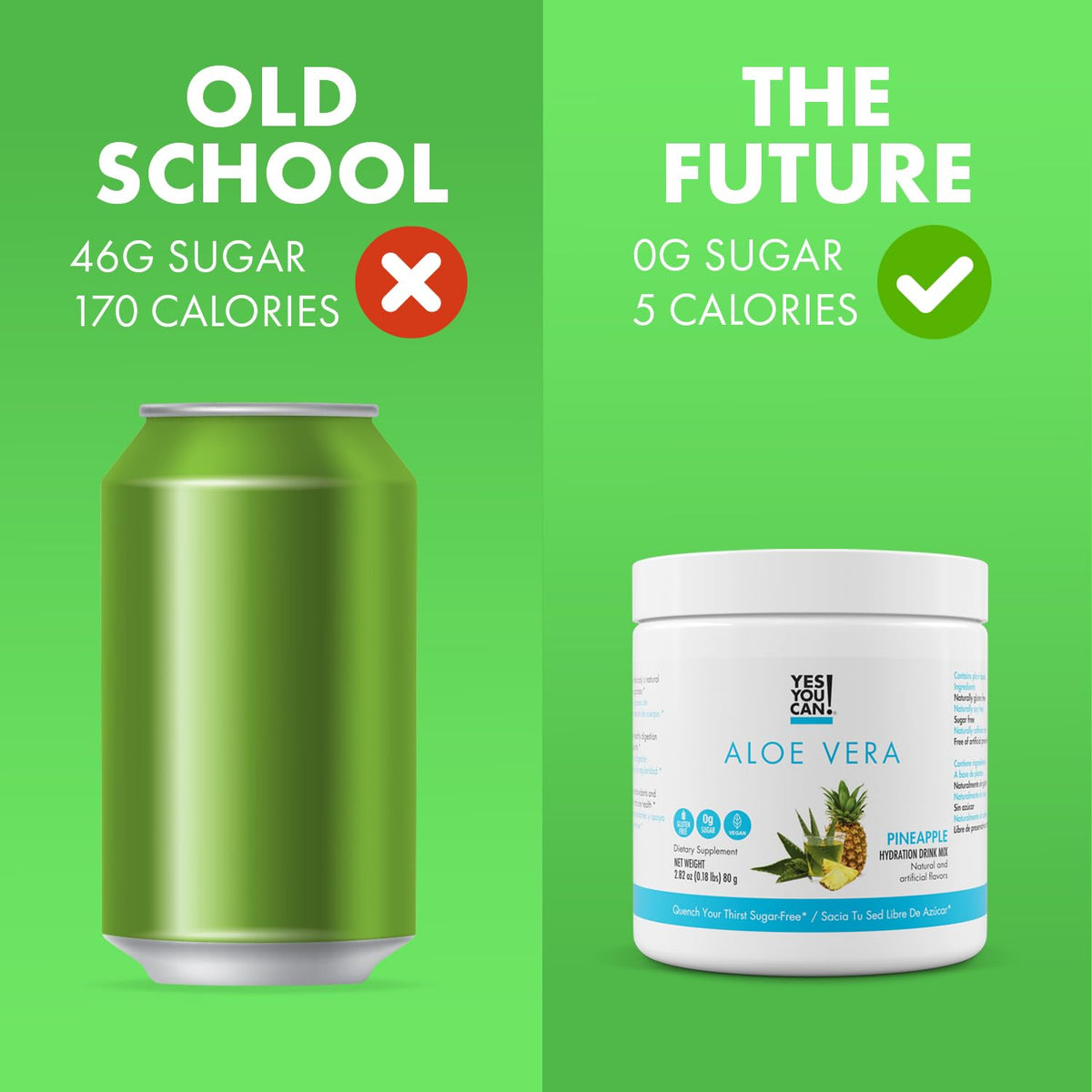 Nutritional benefits label of Yes You Can aloe vera powder