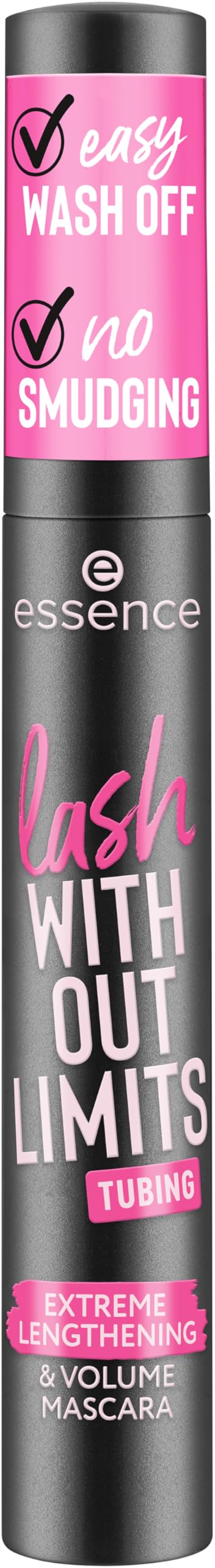 Essence Lash Without Limits black tube showcasing the innovative flexible elastomer brush wand.