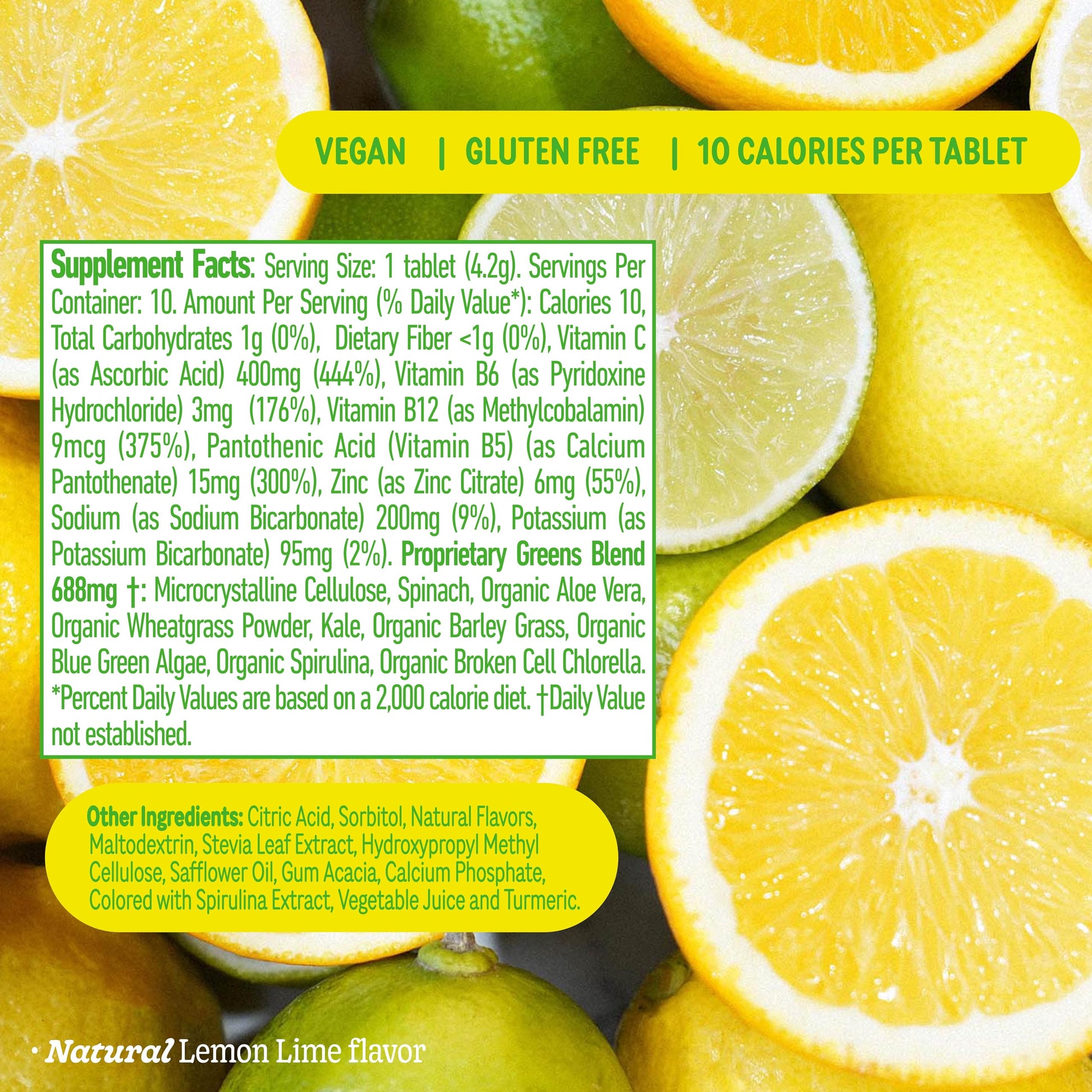 8Greens superfood tablet ingredients label close up