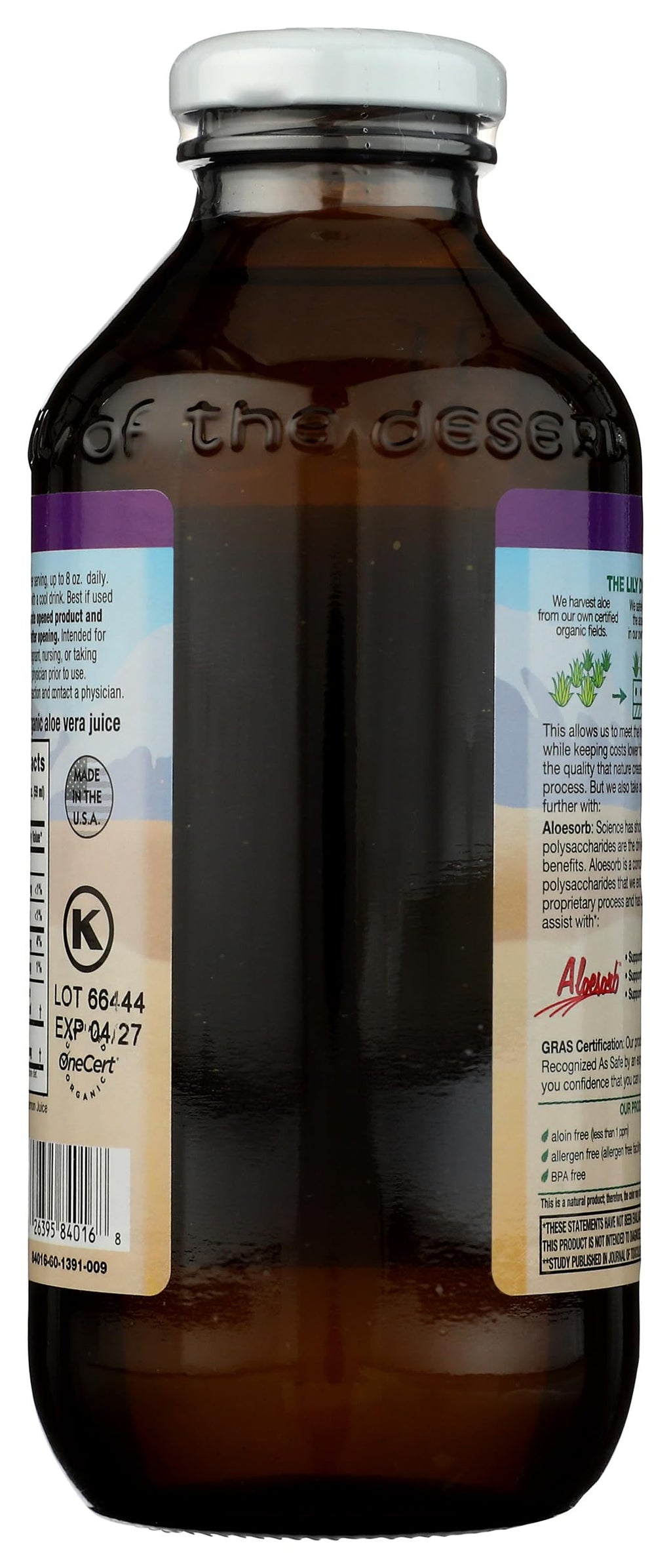Side profile of Lily of the Desert preservative free aloe juice