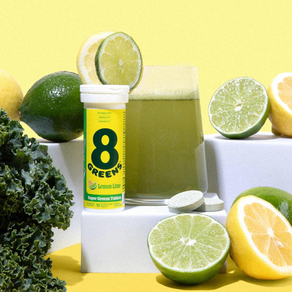 8Greens Lemon Lime tube showing 10 tablets count