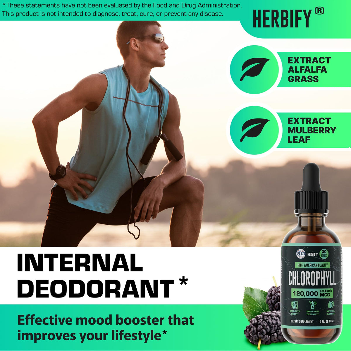 Concentrated green plant extract dropper bottle with natural ingredients for immune system booster