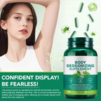 Back label view of QAJCCXM Aebefbaw chlorophyll deodorizing supplement detailing vegan capsule safety standards