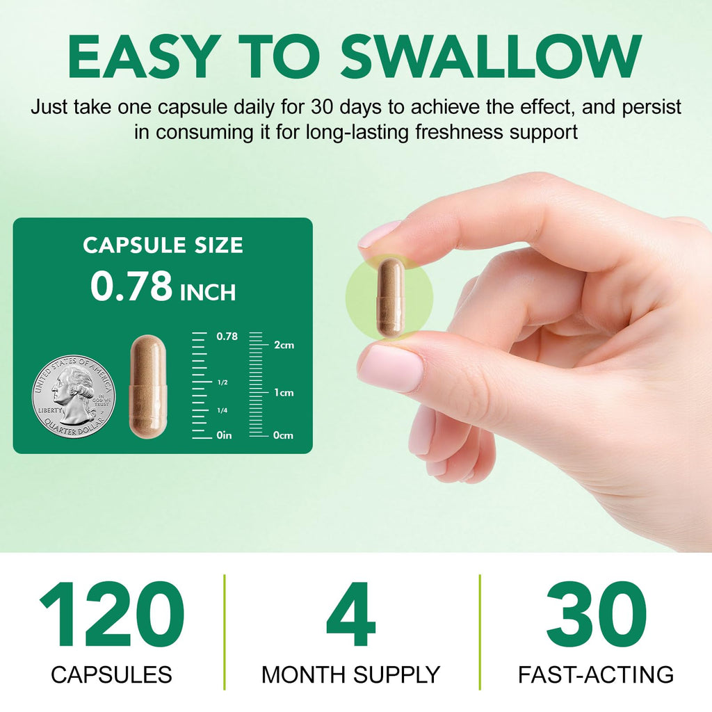 Aebefbaw whole body internal deodorant pills pack of one hundred twenty vegan capsules displayed on plain background