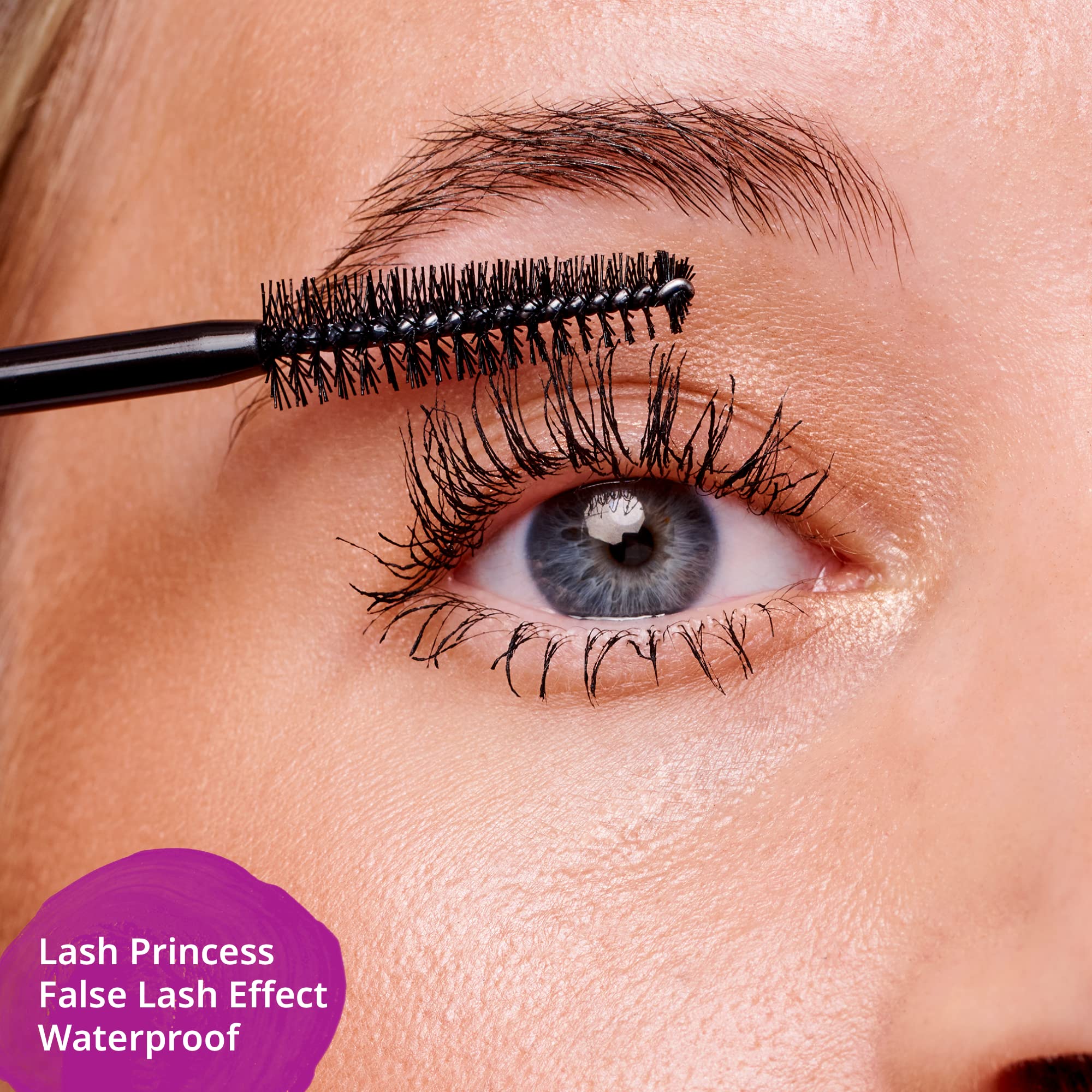 Authentic Essence black waterproof mascara packaging showcasing the cruelty free and vegan product badges.