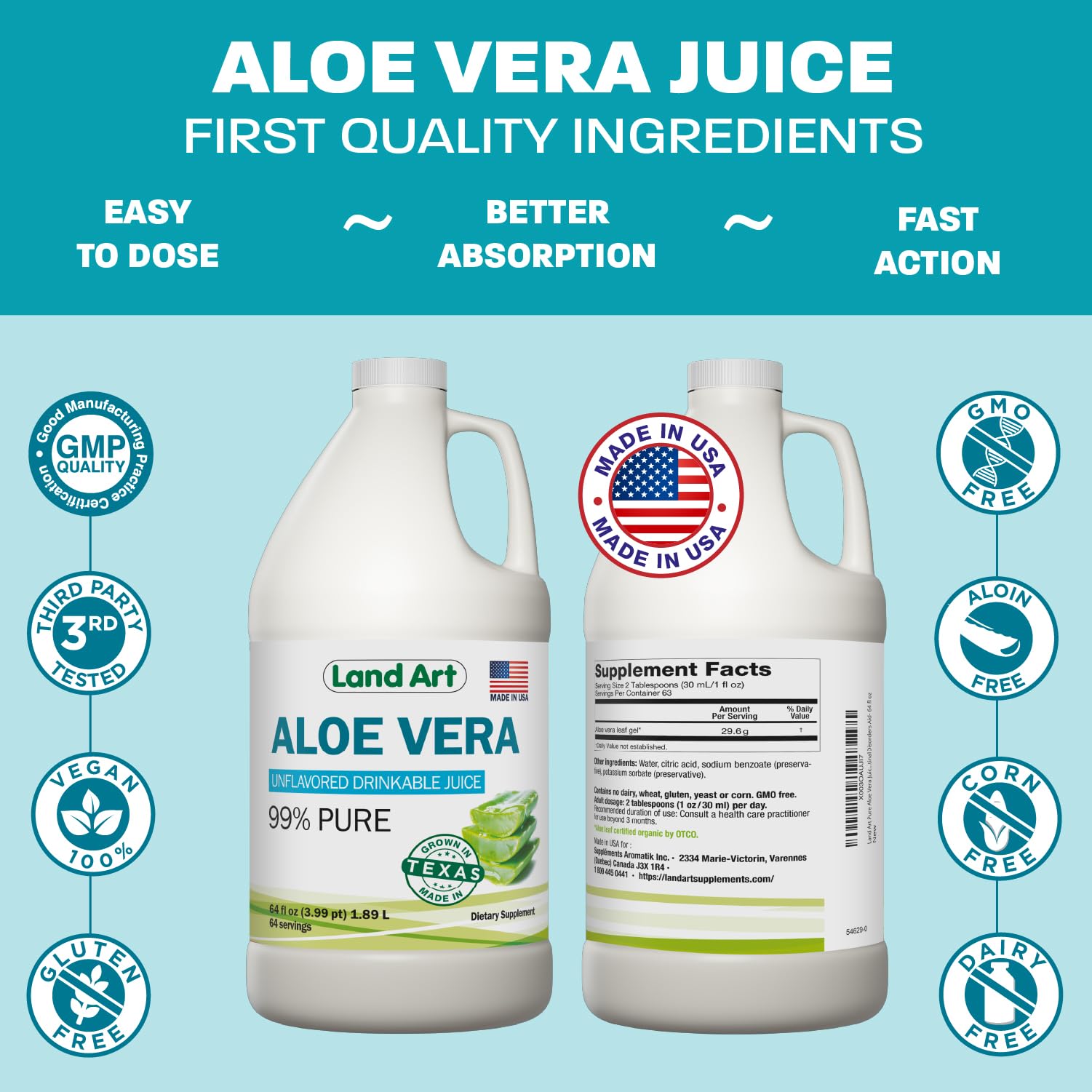 Premium imported USA aloe vera juice bottle design
