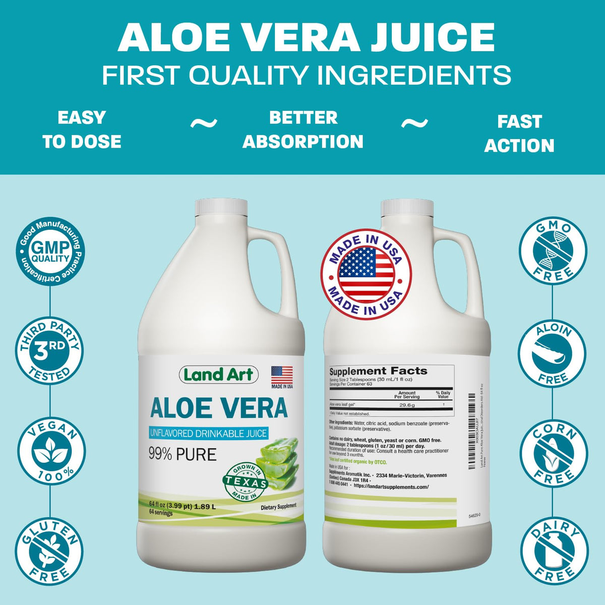 Premium imported USA aloe vera juice bottle design