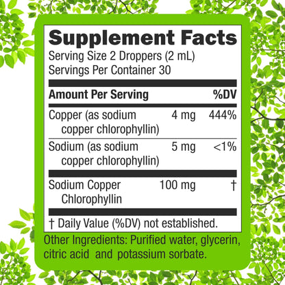 Super Natural Goods four fluid ounce chlorophyll dropper bottle packaging view