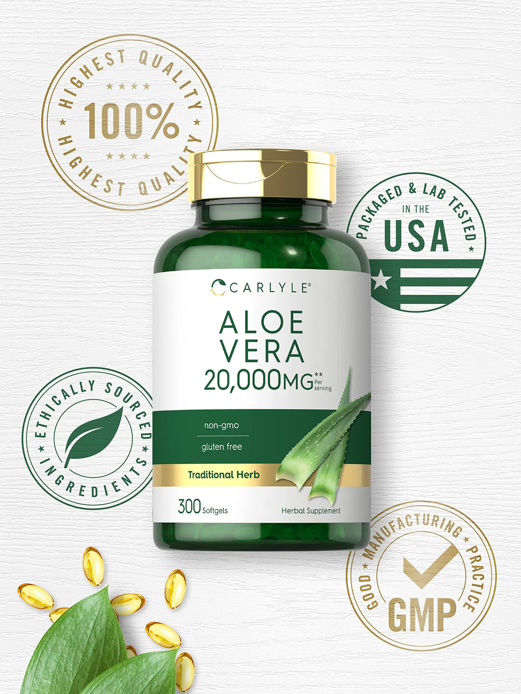Carlyle Aloe Vera herbal supplement bottle side view