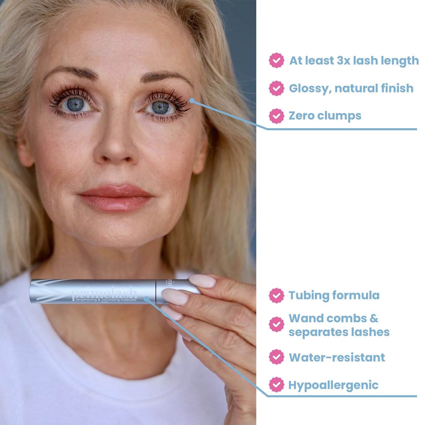 PrimeLash Mascara for mature women black formula wand