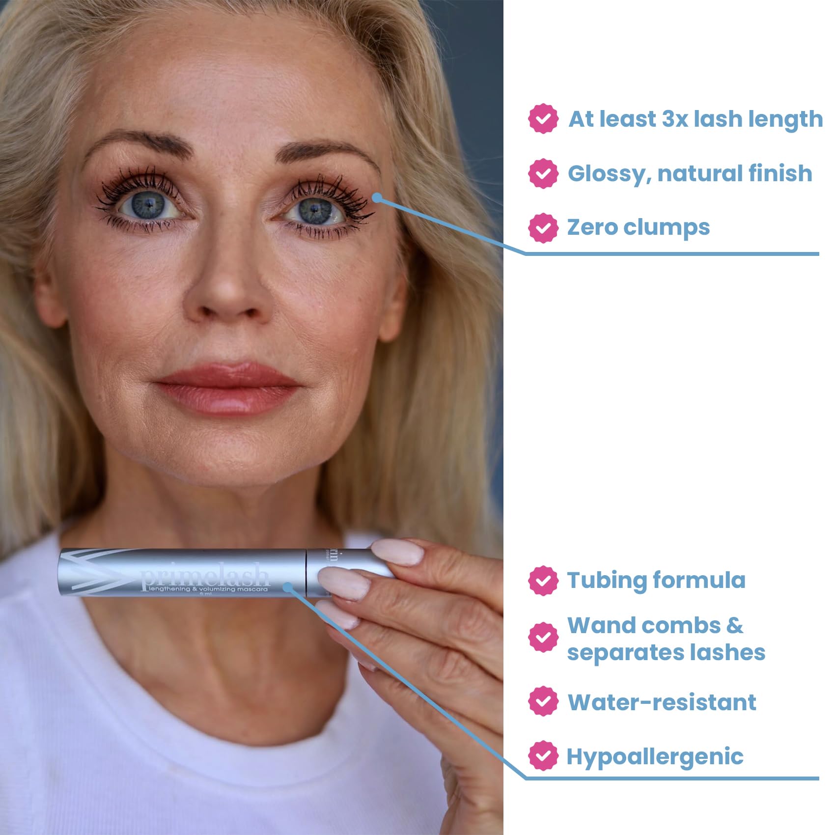 PrimeLash Mascara for mature women black formula wand