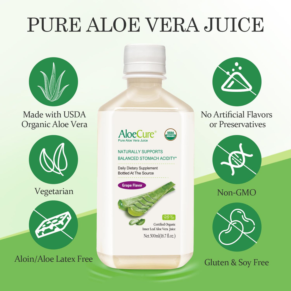 Label detail of AloeCure organic inner-leaf aloe vera juice