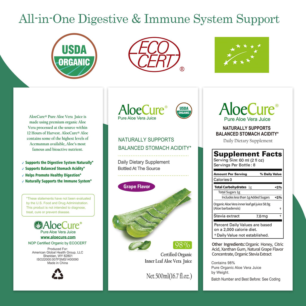 Premium organic aloe vera juice supplement for stomach health