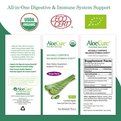 Premium organic aloe vera juice supplement for stomach health