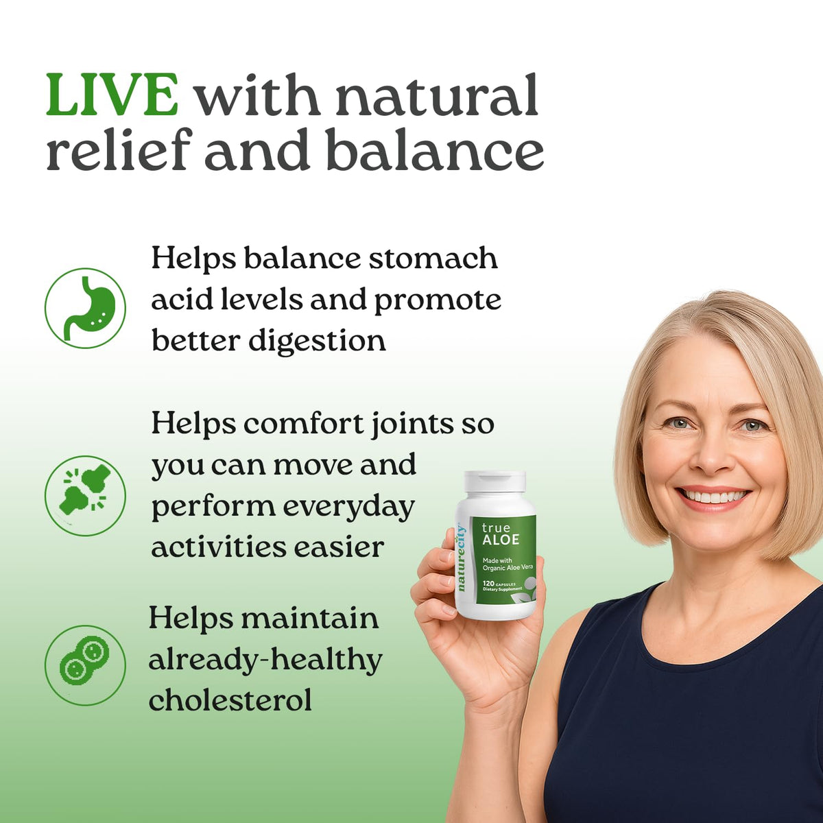 NatureCity True-Aloe organic aloe vera branding on bottle