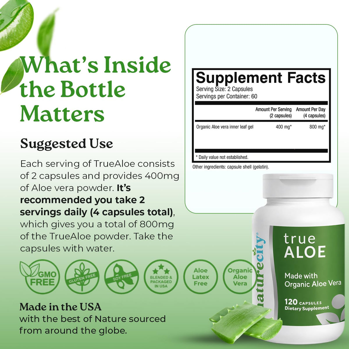 NatureCity True-Aloe bottle with 80,000mg potency label