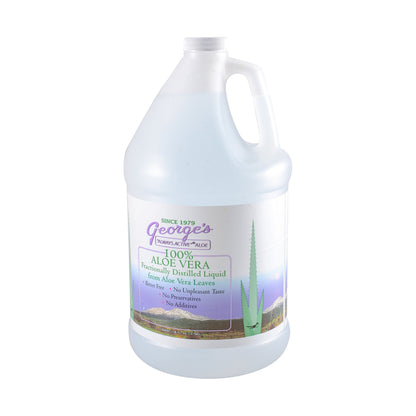 Dr George's Always Active Aloe Vera 128 Ounce fractionally distilled clear supplement bottle