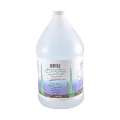 Side view of Dr George's pure aloe vera liquid supplement highlighting ingredients and nutritional facts