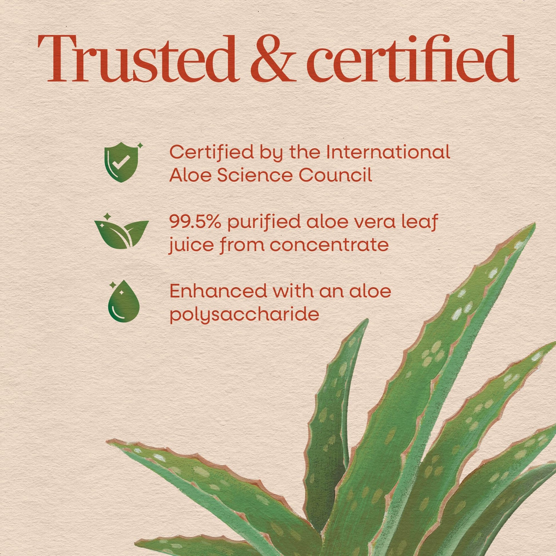 Unflavored 99.5 percent purified aloe vera juice certified purity seal