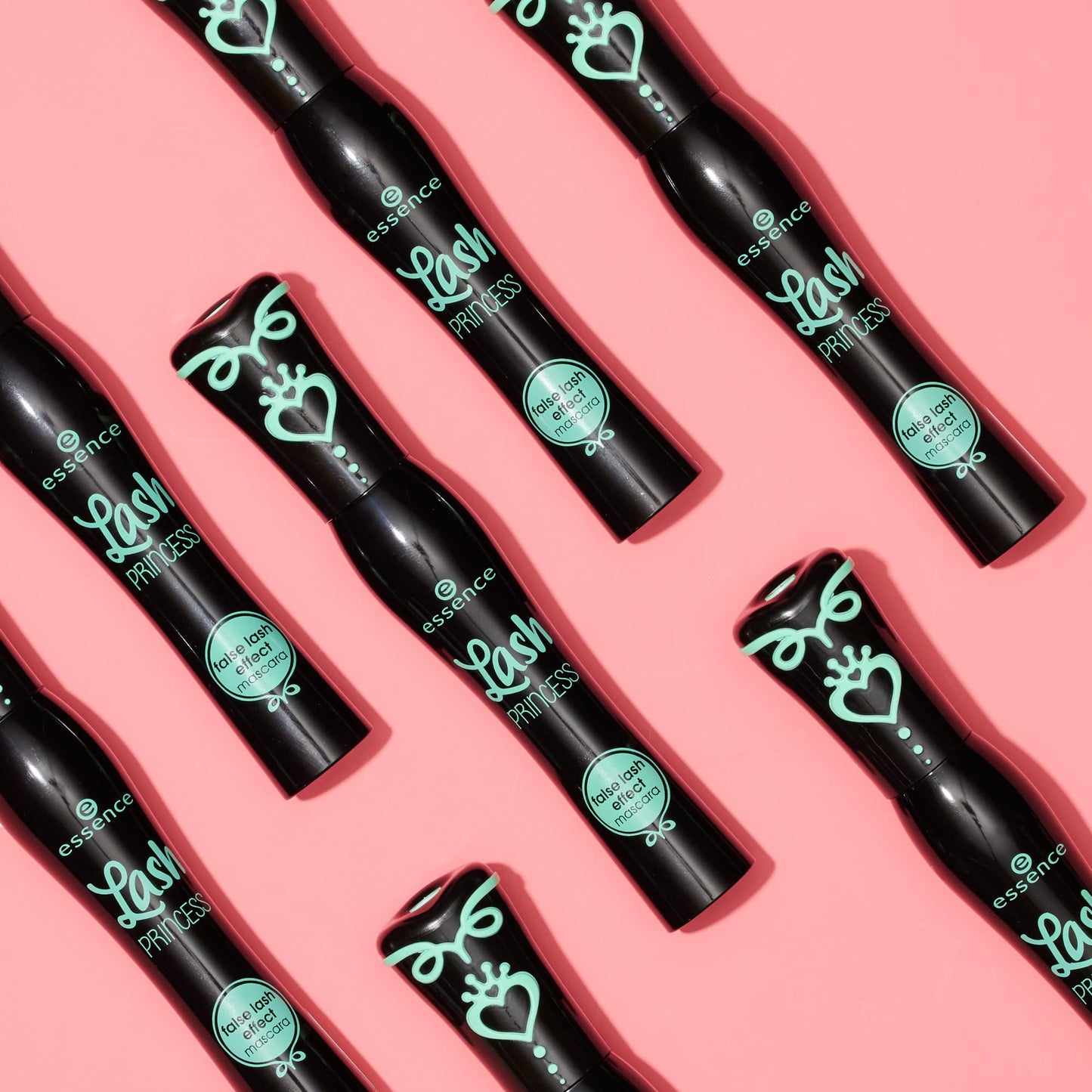 Essence Lash Princess black lengthening mascara showcasing the complete unit with brush extended
