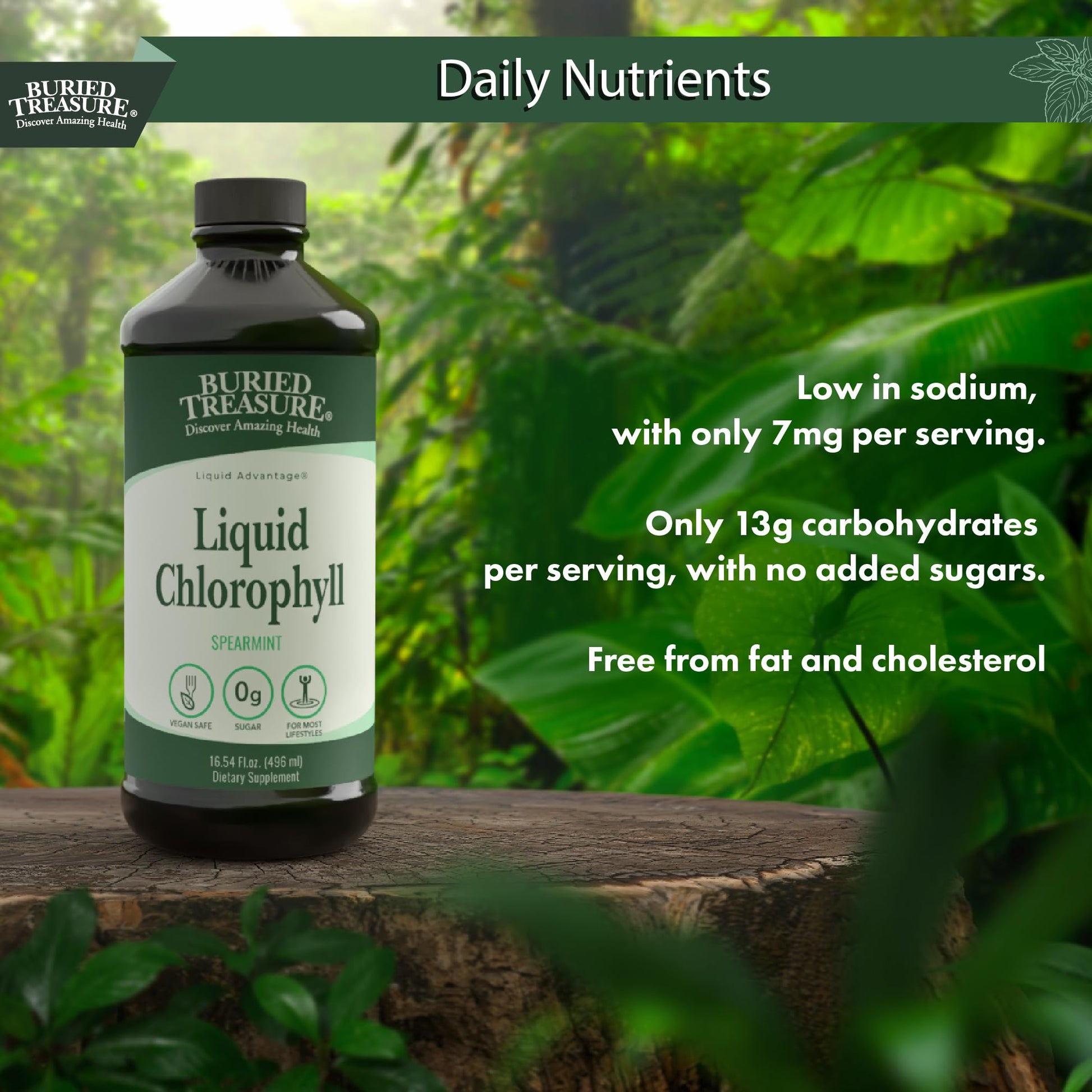 Buried Treasure spearmint flavor liquid supplement amber bottle showcasing tamper evident cap