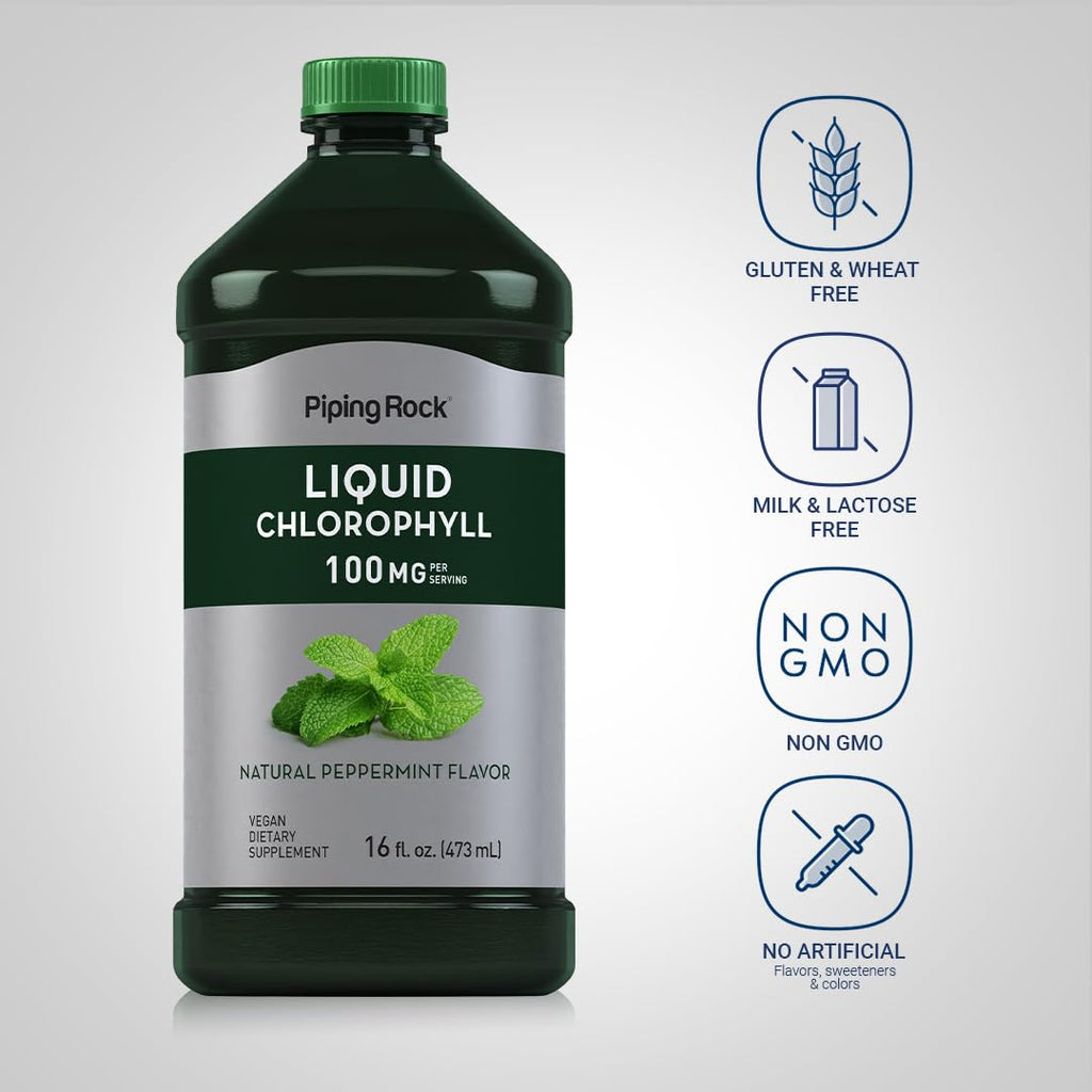 Liquid Chlorophyll 473 milliliter bottle in hand