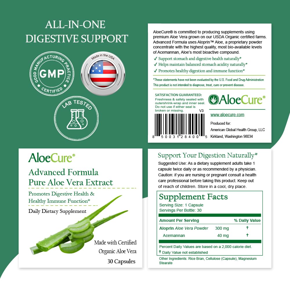 Top view of AloeCure digestive support supplement packaging