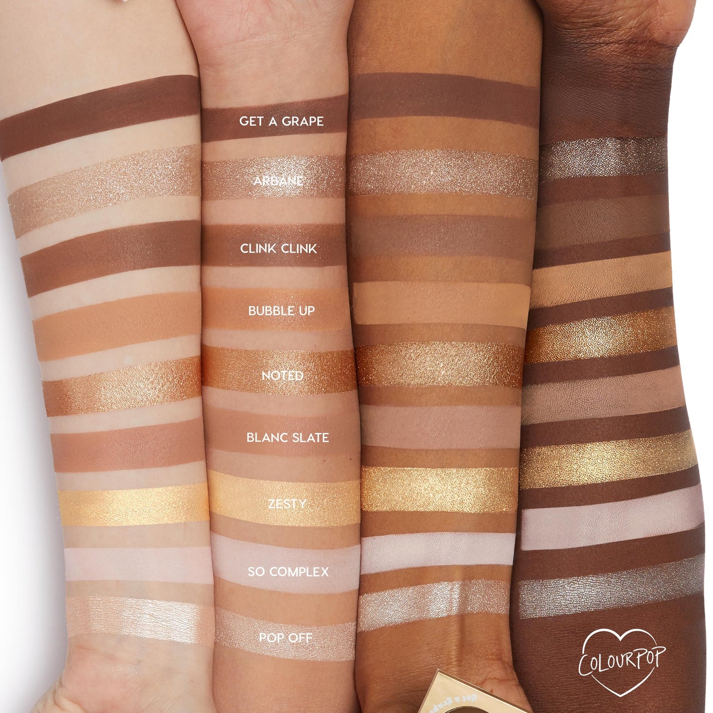 Close up of ColourPop Feelin Bubbly metallic eyeshadow swatches