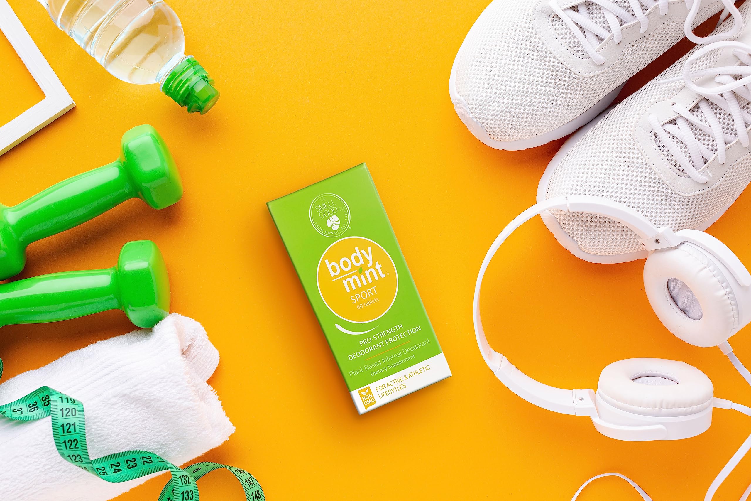 Body Mint Sport internal deodorant tablets side label showing plant based ingredients