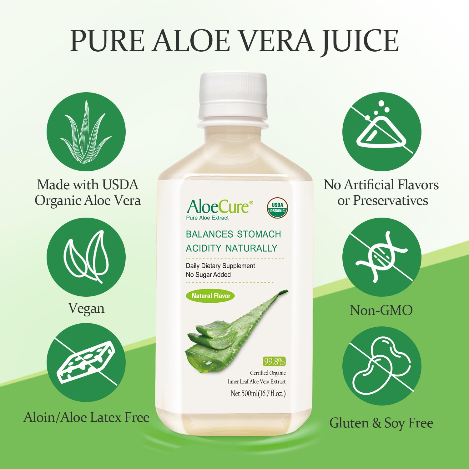 Close up of AloeCure organic digestive supplement bottle label