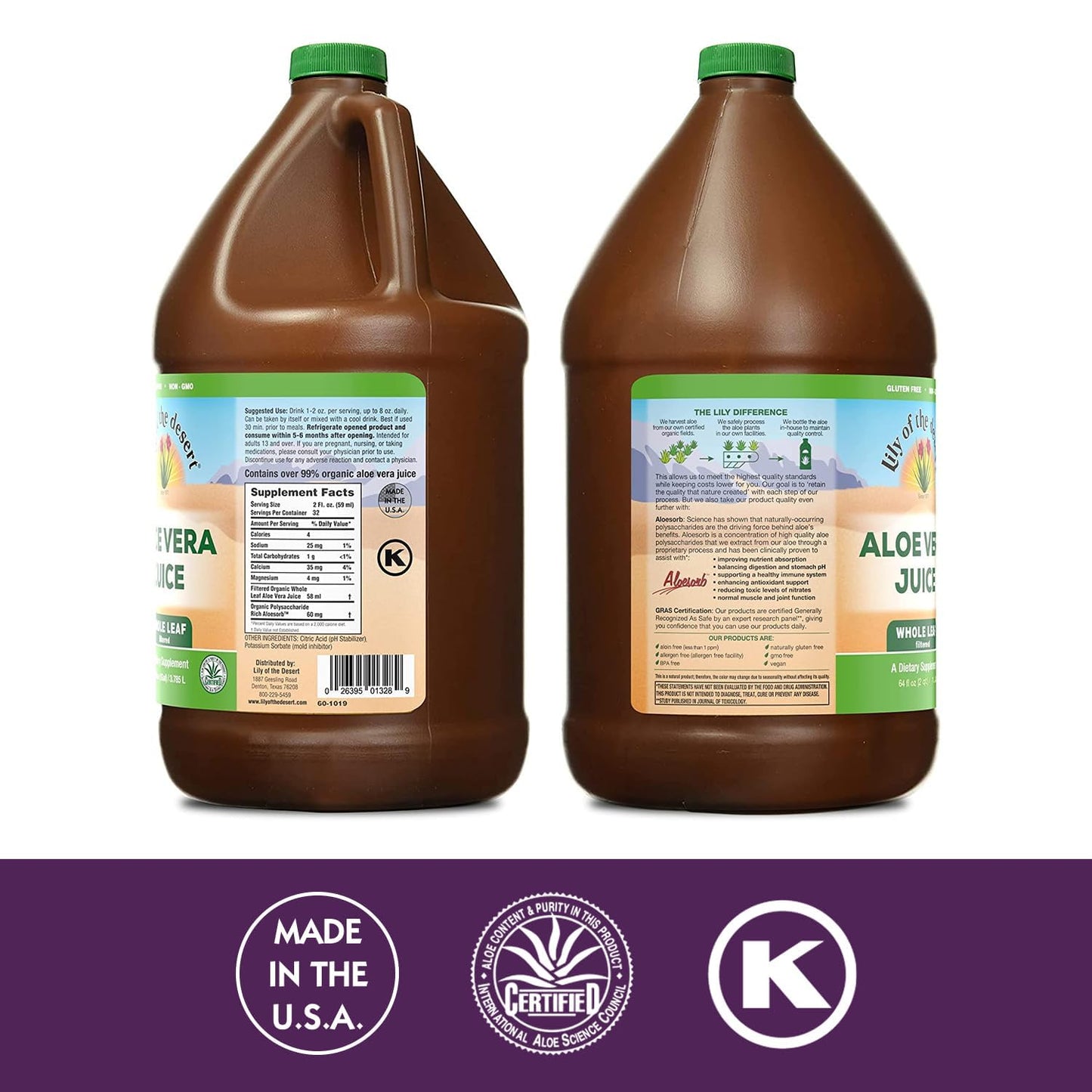 Lily of the Desert Aloe Vera Juice 64 fluid ounce bottle nutrition label